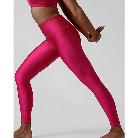 RARE Athleta Elation Shine Tight Leggings- Women’s Size Small – Hot Pink Shimmer - Picture 2 of 11